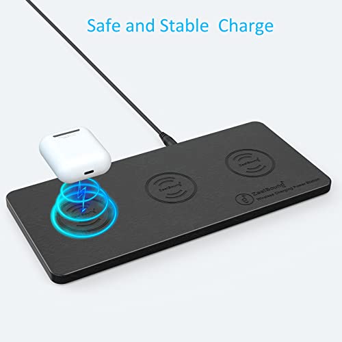ZealSound Wireless Charging Pad, 3 in 1 Charger Mat for iPhone, Samsung Galaxy, Pixel, AirPods & Galaxy Buds, 24W Adapter Included, Ultra Slim, Case Friendly, PU Leather, for Home Office & Travel - color: Black 1