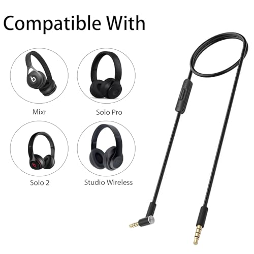 Replacement Audio Cable for Beats Headphones, Beats Cable Compatible with Solo Pro/Studio/Solo, Executive Mixr Pill with in Line& Volume Control (Black) - color: black