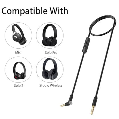 Replacement Audio Cable for Beats Headphones, Beats Cable Compatible with Solo Pro/Studio/Solo, Executive Mixr Pill with in Line& Volume Control (Black) - color: black