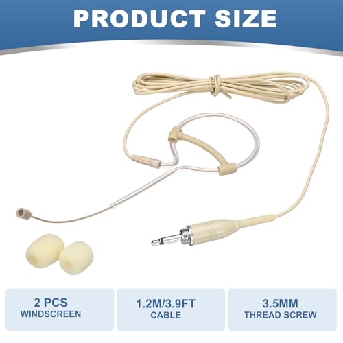 MECCANIXITY Ear Hook Headset Microphone, Single Over Ear Set Hanging Omnidirectional Wired Audio Condenser Microphone Headset with 3.5mm Thread Screw Plug 3.9ft Cable, Beige - color: Beige, style: 3.5mm Thread Screw Plug