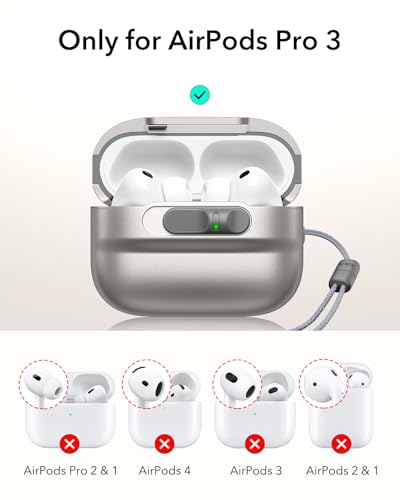 ESR for AirPods Pro 3 Case (2025), Compatible with MagSafe, Titanium | Compatible with AirPods Pro 3 (USB-C Cable), Magnetic Lid, Full Drop Protection Cover with Lanyard - color: Titanium, size: AirPods Pro 3 Case
