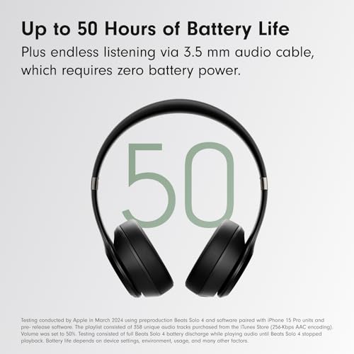 Beats Solo 4 - Wireless On-Ear Bluetooth Headphones, Up to 50-Hour Battery Life, Ultra-Lightweight Comfort, Powerful and Balanced Sound, Apple & Android Compatible - Matte Black - color: Matte Black, style: Standalone