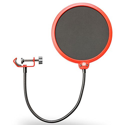 Deco Gear 2-Pack Professional Pop Filter Microphone Wind Screens with Goose Neck Black/Red