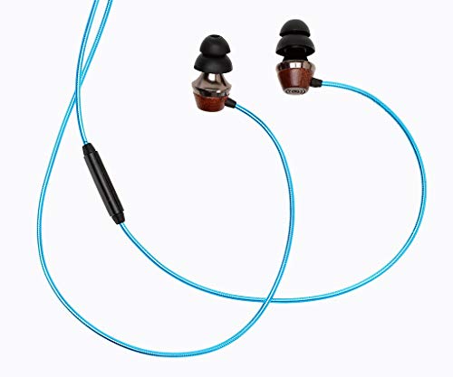 Symphonized ALN 2.0 Premium Genuine Wood In-ear Noise-isolating Headphones|Earbuds|Earphones with Innovative Shield Technology Cable and Mic (Metallic Blue) - color: Metallic Blue
