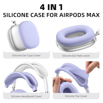 Lerobo Ear Covers for AirPods Max, Soft Silicone Earcup Case/Anti-Scratch Earpad Cover/Headband Cover, Soft Silicone Accessories Protective Cover for Apple AirPod Max 2024/2020, Lightpurple - color: LightPurple