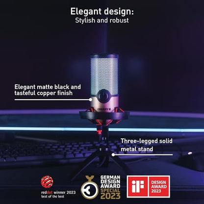 Cherry UM 9.0 PRO RGB, USB Microphone with RGB Lighting, for Gaming, Streaming, Podcast, ASMR, 4 Polar Patterns, Compatible with PC/Mac/PS4/PS5, Black/Copper - color: UM 9.0 RGB PRO