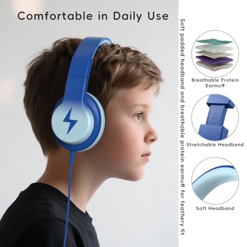 Candy Bila Wired Kids Headphones for School, Over-Ear for Boys Girls | Volume Limiter 85/94dB, HD Stereo Sound, Microphone and Wired Control,Foldable Design, Light Blue - color: Light Blue