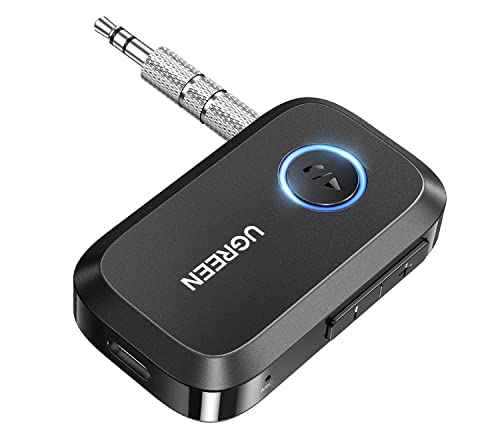 UGREEN Bluetooth 5.4 Car Adapter, Hands-Free Call & Noise Cancelling AUX to Bluetooth Adapter for Car, 3.5mm Audio Blue-Tooth Receiver for Cars Stereo Home Speaker - 15H Battery Life - color: Black