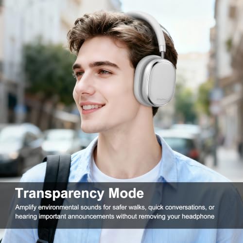 Srhythm NiceComfort 95 Hybrid Noise Cancelling Headphones Wireless | Bluetooth with Transparency,ENC,HD Sound,Slim Headphones Lightweight - color: Space Silver