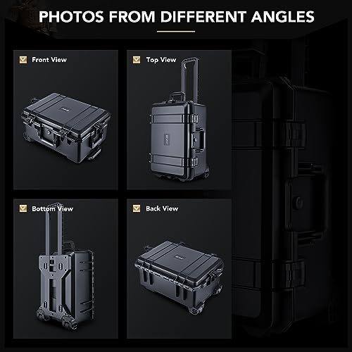 Lykus HC-5220 Hard Case with Wheels and Foam, Inner Size 19.09*12.68*8.66in | IP67 Waterproof, Pluckable Foam, Suitable for Cameras, Lenses, Electronic Equipment and More - size: HC-5220: 22.83x16.54x11.42 inch
