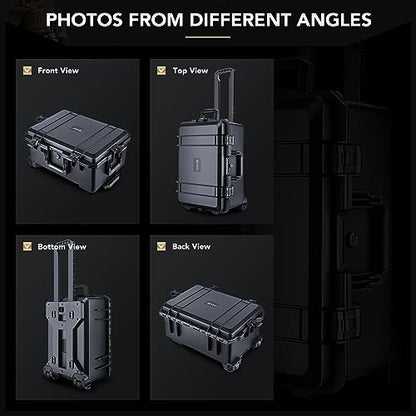 Lykus HC-5220 Hard Case with Wheels and Foam, Inner Size 19.09*12.68*8.66in | IP67 Waterproof, Pluckable Foam, Suitable for Cameras, Lenses, Electronic Equipment and More - size: HC-5220: 22.83x16.54x11.42 inch