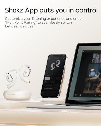 SHOKZ OpenFit 2 Open-Ear Headphones, True Wireless Bluetooth Earphones with Microphone, Beige(Renewed) - color: Beige