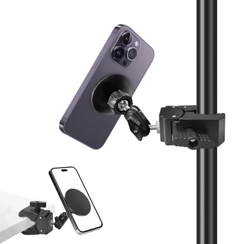 for MagSafe Clamp Mount Phone Holder Handlebar, 360° Swivel Magnetic Mic Stand Phone Holder Microphone Stand Phone Mount Clip for iPhone 16 15 14 MAX Pro Samsung Galaxy Any Smartphones - style: Magnetic