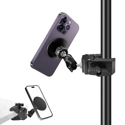 for MagSafe Clamp Mount Phone Holder Handlebar, 360° Swivel Magnetic Mic Stand Phone Holder Microphone Stand Phone Mount Clip for iPhone 16 15 14 MAX Pro Samsung Galaxy Any Smartphones - style: Magnetic