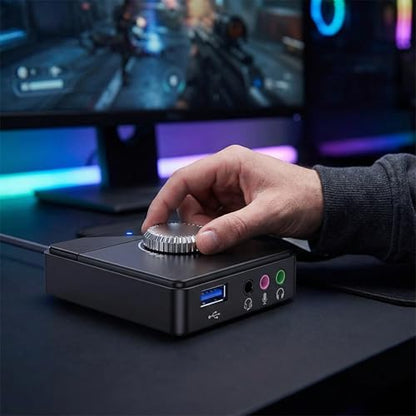 USB Sound Card, External Stereo Sound Card with Volume Control, USB to 3.5mm Jack Audio Adapter for PC, Laptop, Desktop, Headset, Switch and More