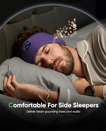 Perytong Sleep Headphones Bluetooth Headband - Yoga, Unisex, with Immersive Stereo Sound, 10 Hours Battery, Comfy Headband Material - color: Grape Purple