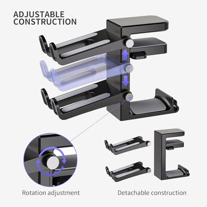 Adjustable Headphone Stand Desk-Sided Clamp Headphone Hanger with Handle PC Gaming Headset Holder (Under Desk with Handle) - style: adjustable