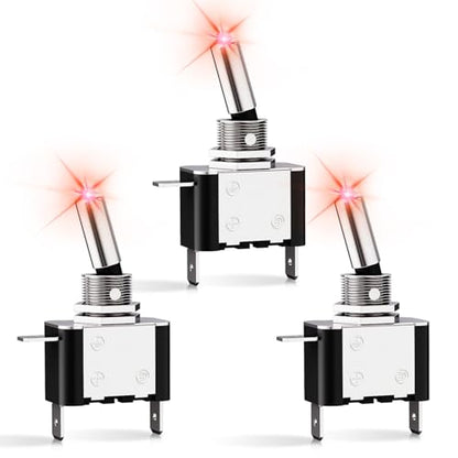 Nilight 3PCS Red LED Toggle Switch 12V 20A 3 Pin 2 Position ON Off SPS - color: 3PCS LED Switch Red