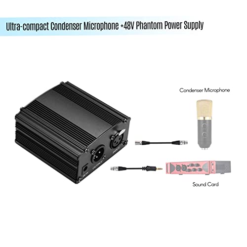 Phantom Power Ultra-Compact Microphone +48V Phantom Power Supply with XLR Input & Output for Condenser Microphone Studio Music Recording
