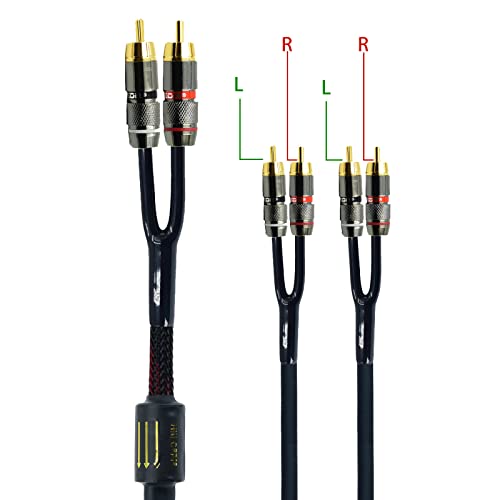 Arklove 10ft Shielded RCA Plug Splitter Stereo Audio Video Cable 2 Male to 4 Male Dual Speaker Y Adapter Connector Extension Cord 24k Gold Plated 1 Input 2 Output - size: 10ft, style: 2male to 4male