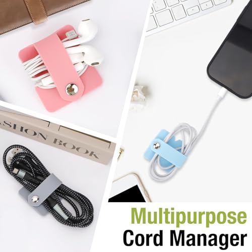 5 PCS Cord Organizer Earbuds Holder, Small Silicone Cable Organizer Winder Manager for Earphone Phone Charger, Reusable Cable Straps Wire Keeper Home Office Kitchen School