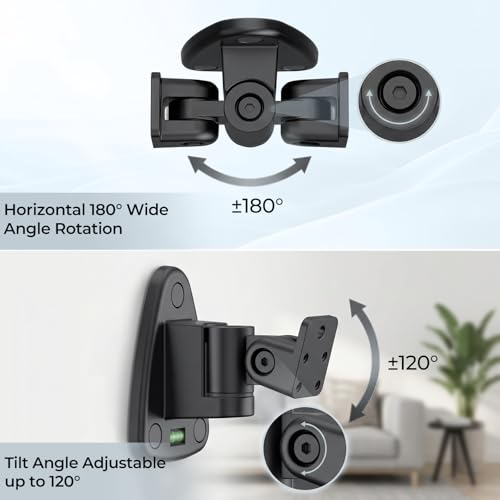 Upgraded Universal Metal Speaker Wall Mount, Swivel & Tilt, Speaker Mount for Small Speakers with 1/4-20, M4 M5 M6 Thread & Keyhole, For Samsung, Bose, JBL, Klipsch, Sony, Built-In Level, 2 Pack