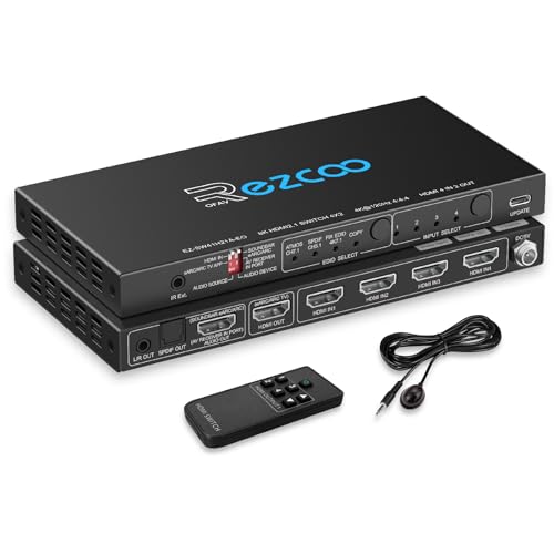 HDMI 2.1 Switch 4K 120Hz 4 in 1 Out with Audio Extractor VRR ALLM HDCP2.3 ARC eARC HDR CEC SPDlF Optical and 3.5mm Audio,D-olby Atmos,Digital EDID for PS5 Xbox NVIDIA AMD