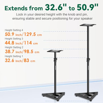 Vondynote Pair Studio Monitor Stands 32.6"-50.9" Base Floor Speaker Stands | Adjustable Height, Heavy Duty, Three Point Triangle Base, Floor Speaker Stands