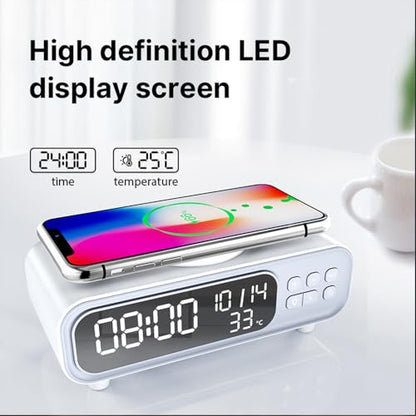 IHAO 5in1 Alarm Clock with Wireless Charging Night Light 15W Fast Charger for Phone and Headphone, LED Digital Display with Date & Temperature, Dimmable for Bedroom & Office-D15 Clock White - color: Wireless Charger Alarm Clock D15 Clock White