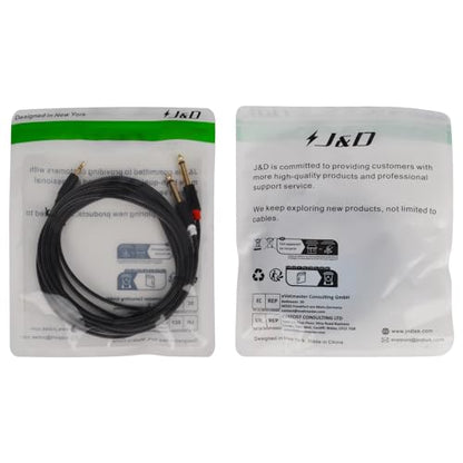 J&D 3.5mm TRS to Dual 6.35mm TS Breakout Cable, Gold Plated Audiowave Series 1/8 to Dual 1/4 Stereo Cable Splitter with Nylon Braid Compatible with PC, Computer Sound Card, Mixer, Speaker, 9 Feet - size: 9 Feet