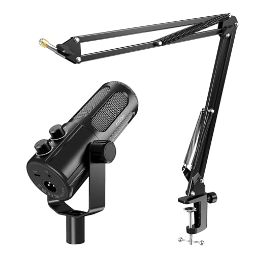 FIFINE XLR/USB Dynamic Microphone Kit with Boom Arm, Studio PC Mic with Monitoring, Headphones Jack, Mute Button, Metal Microphone Arm Stand with 3/8” to 5/8” Screw Adapter for Recording-Tank6+CS1