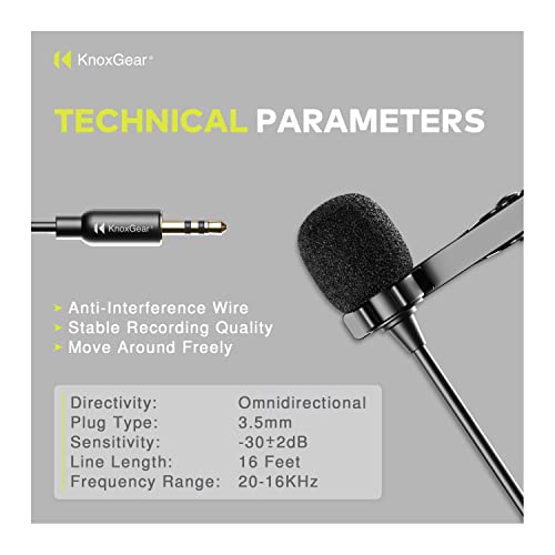 Knox Gear Omnidirectional Lavalier Microphone Multi-Pack | Hands-free clip-on design, works with most cameras and recorders, smartphones may require an adapter, (2 items)