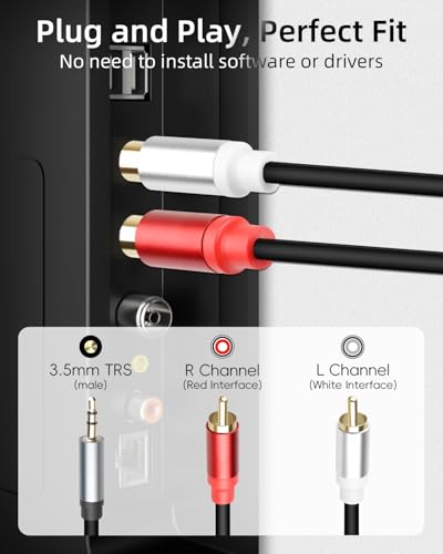 GELRHONR 3.5mm to 2 RCA Audio Cable 1FT, Short 1/8 Aux Male to 2RCA Male Adapter Cable for Smartphone, Tablet, MP3, HDTV and More, 2Pack (3.5mm M to RCA M) - color: 3.5mm M to RCA M