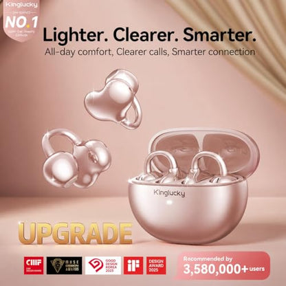 Kinglucky Upgraded Clip-On Earbuds, Open Ear Earbuds Comfortable Secure Fit | Crystal-Clear Sound, 40H Playtime, Wireless Headphones Bluetooth 6.0 for Women, Glasses & Small Ears, Sports, IP56, Rose Gold - color: Rose Gold