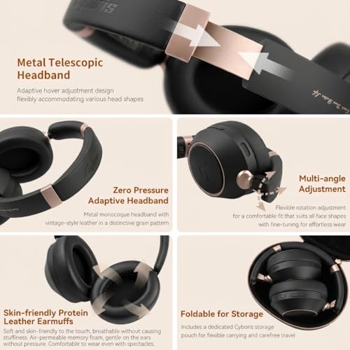 CYBORIS Active Noise Cancelling Headphones, Bluetooth 5.4 Wireless on Ear ANC Headphone with 65H Playtime, Deep Bass, Low Latency, Foldable Headset with Mic for Travel/Office/PC (Black) - color: Black