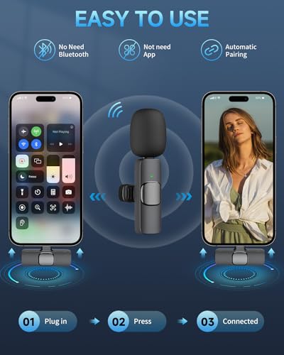 Mini Mic Wireless Lavalier Microphone for iPhone 17/16/15, Android Phone | Noise Reduction, Plug-and-Play Lapel Microphone for YouTube, TikTok, Vlogging & Interviews Content Creators - color: Black, style: All iPhones & Androids (USB-C + Lightning)