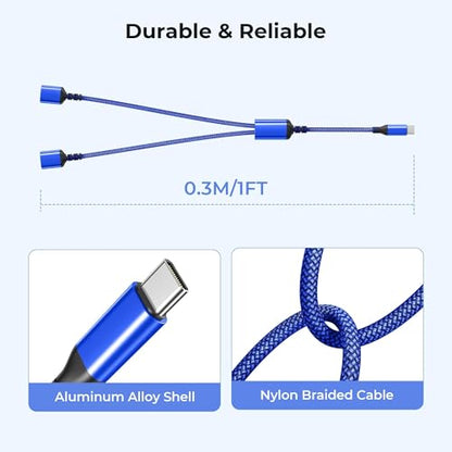 Basesailor USB C Male to Dual USB Female Cable Adapter 1FT,OTG Adapter - color: Blue, size: 1FT(0.3M), style: 1 in 2 out
