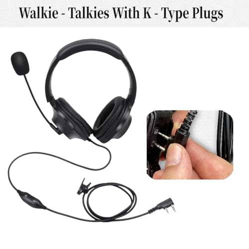 Overhead Radio Headphones， Professional Noise-Canceling Walkie-Talkie Headset with Boom Mic ，Earpiece with 2 Pin Jack for Most Two Way Radio (Wired, Black)