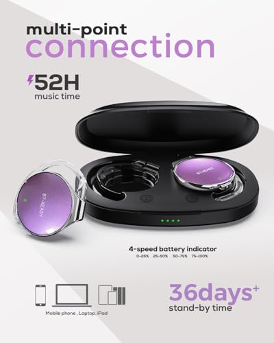 Micool Open Ear Headphones Bluetooth 5.4, Sport On Ear Headphones Wireless, Water-Drop Shaped Noise Cancelling Clip On Headset Bluetooth with Long Battery Life, Comfort Fit 4 Microphones Earphones - color: Lilac&silver&dark