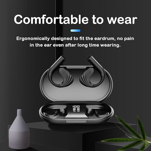 Open-Ear Wireless Bluetooth Headphones, Stereo Noise Cancelling Earbuds with LED Display Wireless Charging Case, Wireless Bluetooth 5.3 Earphones for Sports/Workout/Running