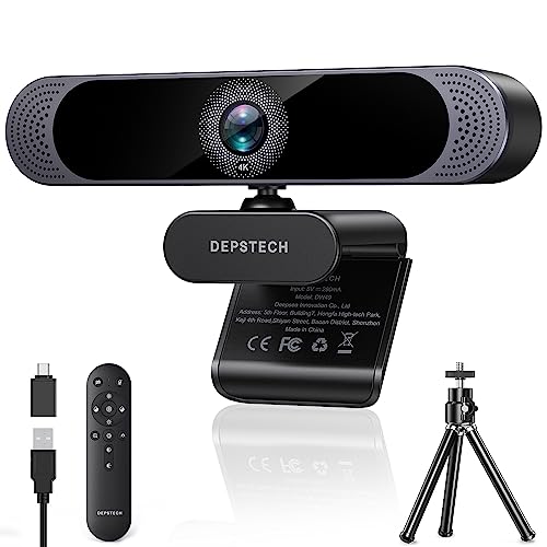 DEPSTECH 4K Webcam, Ultra HD 1/2.55'' Sony Sensor 3X Digital Zoom Autofocus | Dual Noise-Canceling Microphones, Remote Control, 80° FOV, Streaming Webcam for PC Mac Laptop Video Call Zoom Skype Teams