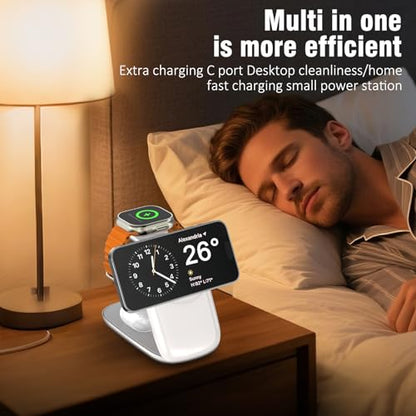 Foldable Wireless Charger, Fast Max Charging for iPhone 16/15/14/13/12 Pro Max, 3 in 1 Charging Station for Apple Watch 10－3 & AirPods Pro/4/3（White - color: white
