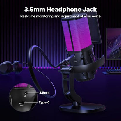 UGREEN USB Gaming Microphone for Streaming, Chat, 24bit/96kHz Condenser Mic