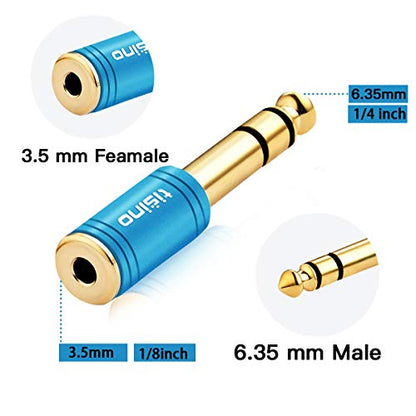 Tisino Headphone Adapter Kit, 1/4" to 1/8" Stereo Adapter, Red & Blue, 2PCS | 3.5mm to 6.35mm & 6.35mm to 3.5mm Aux Converter for Amp, Guitar, Piano, Speaker, Gold-Plated Stereo Audio Jack Adapter - size: Red & Blue