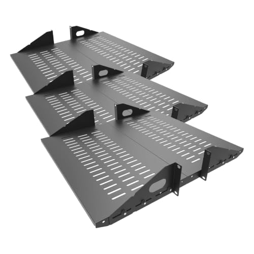 2U Cantilever Server Shelf Rack Mount-19 Inch 2 Piece Set Center Weighted for AV/Data Equipment Enclosure (2U2PC10V, Black) (Pack of 3) - size: 2U2PC10V (Pack of 3)