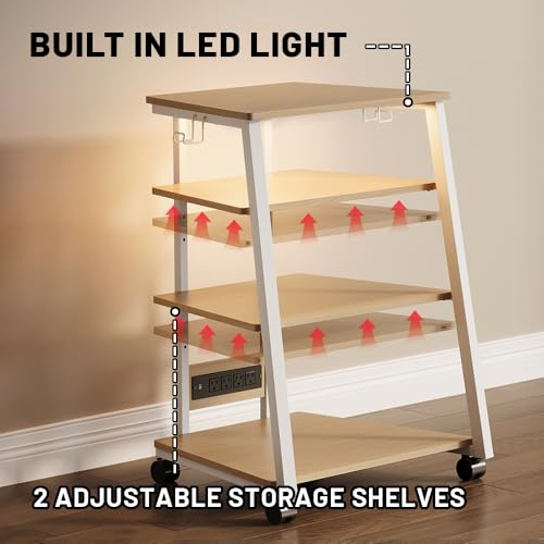 4-Tier Stereo Stand, AV Media Stand Cabinet Console Shelf with Power Strips and 2 Hooks, Audio-Video Rack Game Console Stand Media Organizer (Maple)