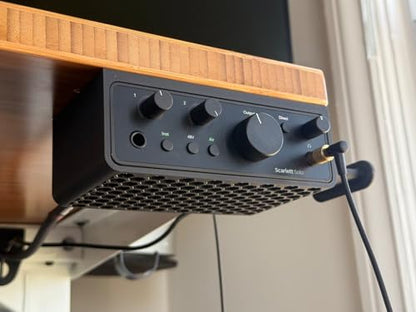 Under Desk Mount for Focusrite Scarlett Solo 4th Gen, Ventilated Space-Saving Audio Interface Bracket Holder (with Headphone Hook) - color: with Headphone Hook