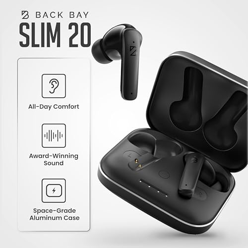 Back Bay Audio iPhone + Android Wireless Earbuds Bluetooth, Sweatproof | Ultra-Sleek Small Sports Earphones with Wireless Mic, Wireless Air Buds For iPhone iOS, Bluetooth Ear Buds Earphones - color: Black