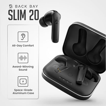 Back Bay Audio iPhone + Android Wireless Earbuds Bluetooth, Sweatproof | Ultra-Sleek Small Sports Earphones with Wireless Mic, Wireless Air Buds For iPhone iOS, Bluetooth Ear Buds Earphones - color: Black