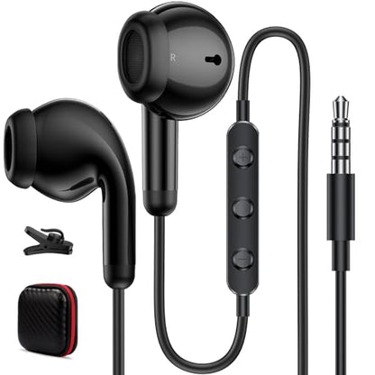 Wired Earbuds Headphones for Chromebook ThinkPad Laptops,3.5mm Plug | Noise Cancelling Ear Buds with Microphone,3,5mm Jack Earphones for Kindle Fire Tablet/Samsung A14 A15/Switch PC School,Black - color: Black